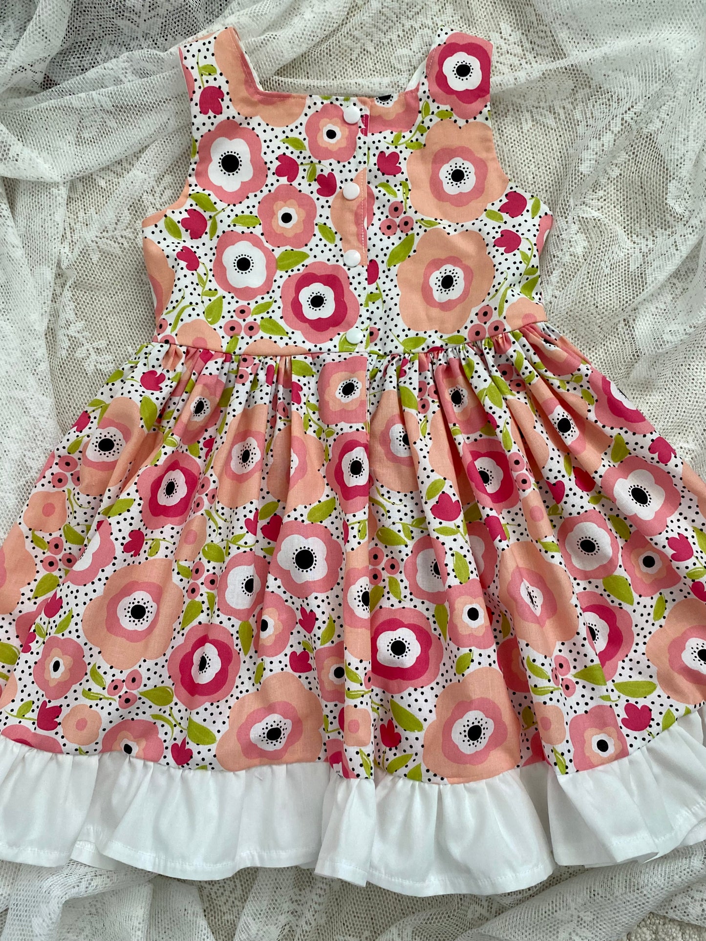 Peach floral with White Ruffle