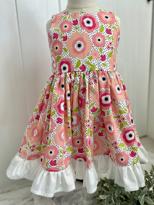 Peach floral with White Ruffle